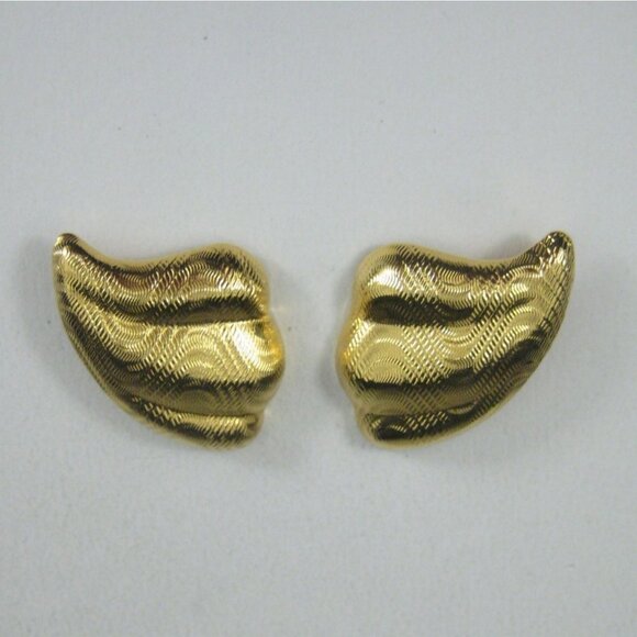 Vintage Avon Breathless Clip on Earrings Textured Mirrored Swirl Gold Tone - Picture 9 of 9